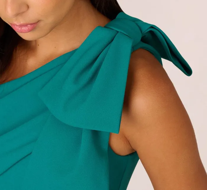 Adrianna Papell Formal Dresses Stretch Crepe One Shoulder Mermaid Gown With Bow Accent In Tempo Teal 8211 Women