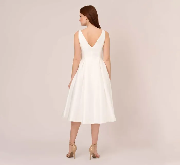 Adrianna Papell PetiteFriendly Sleeveless Mikado Fit And Flare Midi Dress With VBack In Ivory 8211 Women