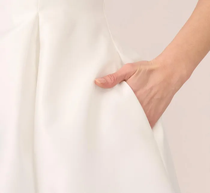 Adrianna Papell PetiteFriendly Sleeveless Mikado Fit And Flare Midi Dress With VBack In Ivory 8211 Women