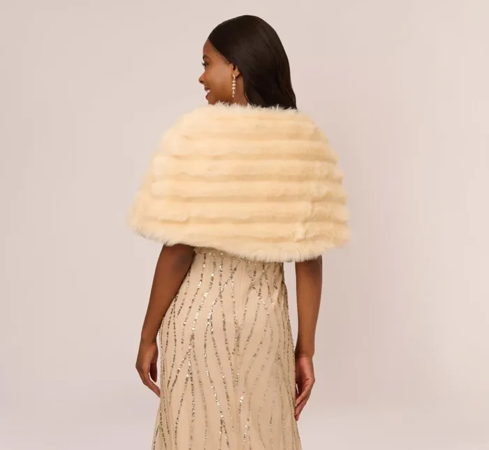 Adrianna Papell Shawls and Wraps Faux Fur Wrap With Stone Brooch In Champagne 8211 Women