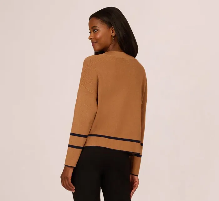 Adrianna Papell Sweaters Crew Neck Pullover Sweater With Tipped Details In Camel Bluemoon 8211 Women