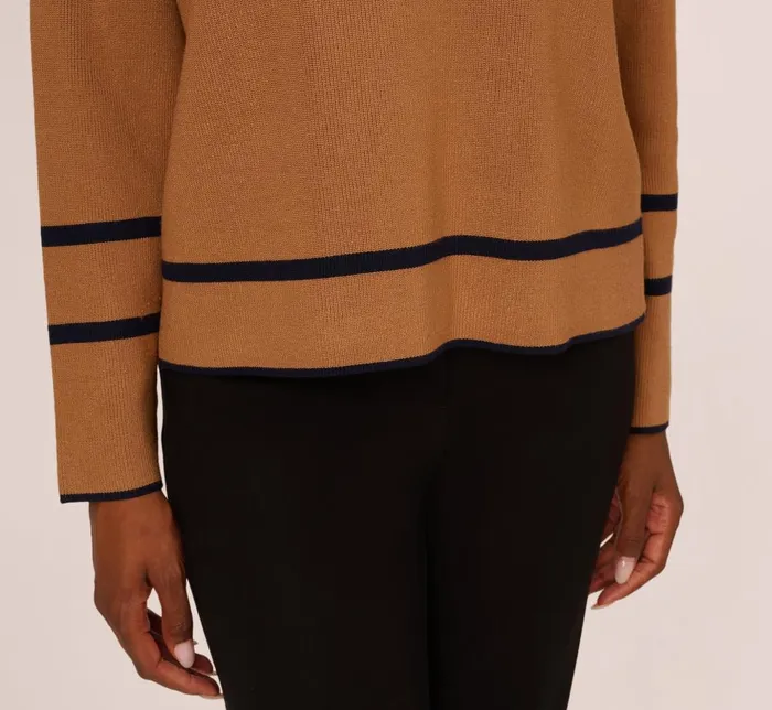 Adrianna Papell Sweaters Crew Neck Pullover Sweater With Tipped Details In Camel Bluemoon 8211 Women