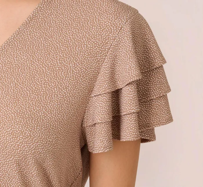 Adrianna Papell Tops and Blouses Flutter Sleeve Top With V Neckline In Cocoa Ivory Micro Dot 8211 Women