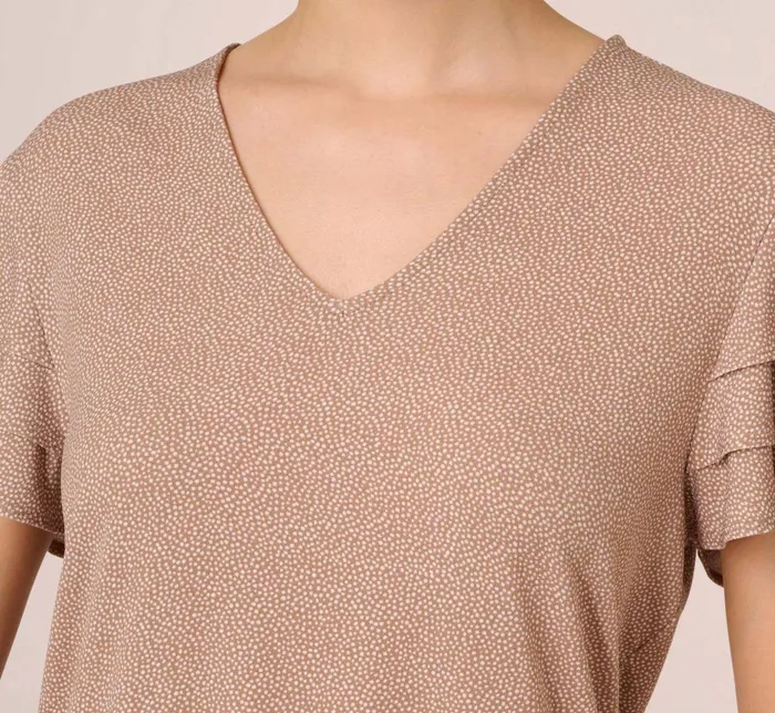 Adrianna Papell Tops and Blouses Flutter Sleeve Top With V Neckline In Cocoa Ivory Micro Dot 8211 Women