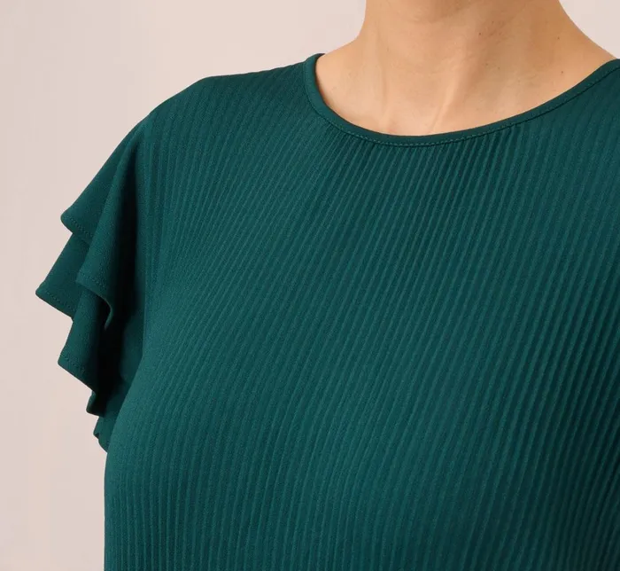 Adrianna Papell Tops and Blouses Printed Top With Double Ruffle Short Sleeves In Evergreen 8211 Women