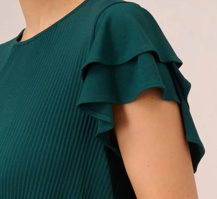 Adrianna Papell Tops and Blouses Printed Top With Double Ruffle Short Sleeves In Evergreen 8211 Women