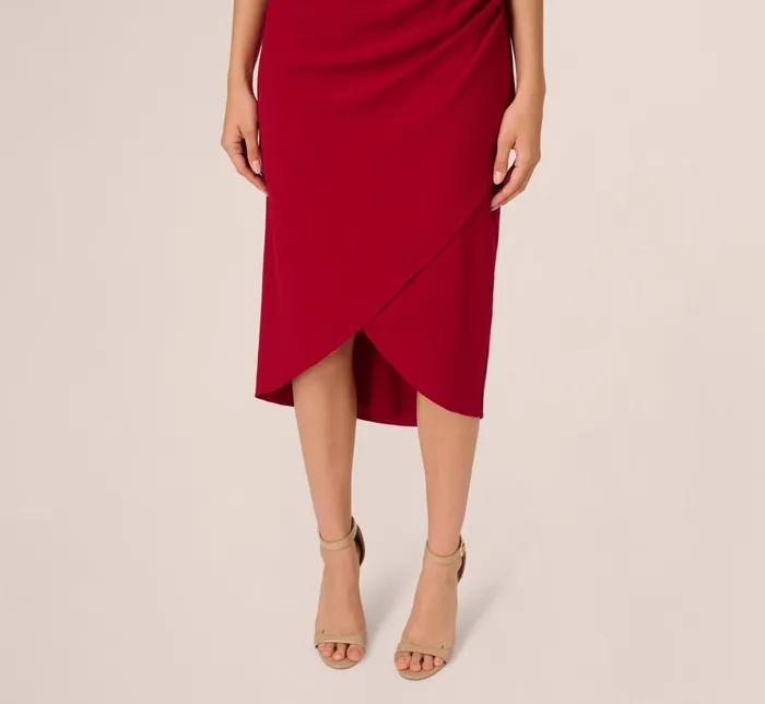 Adrianna Papell Wedding Guest Dresses Beaded Crepe One Shoulder Wrap Dress In Cranberry 8211 Women