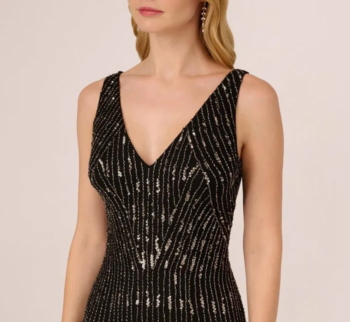 Adrianna Papell Wedding Guest Dresses Beaded Sleeveless Dress With Carwash Hem In Black Mercury 8211 Women