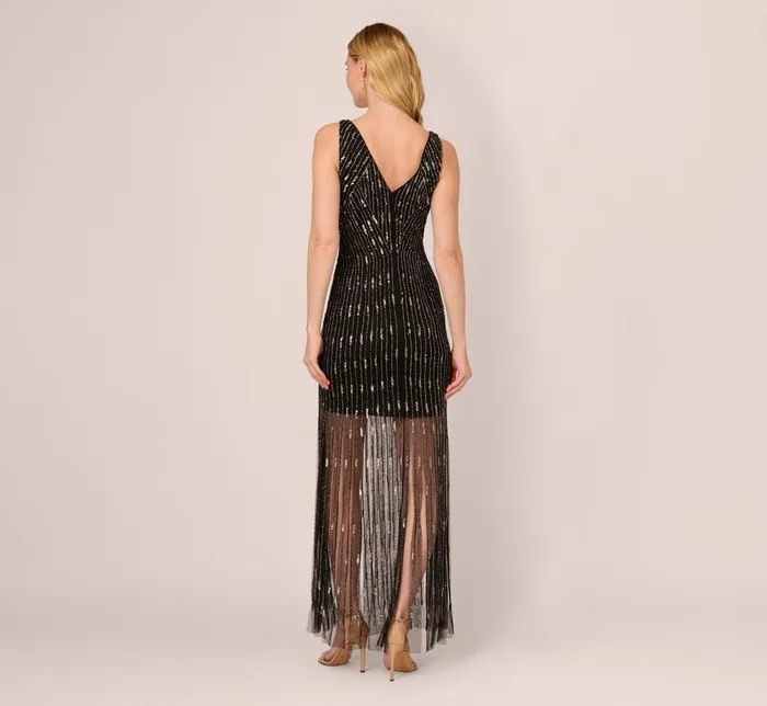 Adrianna Papell Wedding Guest Dresses Beaded Sleeveless Dress With Carwash Hem In Black Mercury 8211 Women