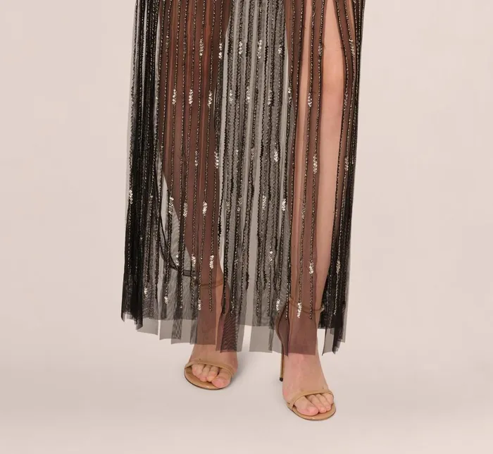 Adrianna Papell Wedding Guest Dresses Beaded Sleeveless Dress With Carwash Hem In Black Mercury 8211 Women
