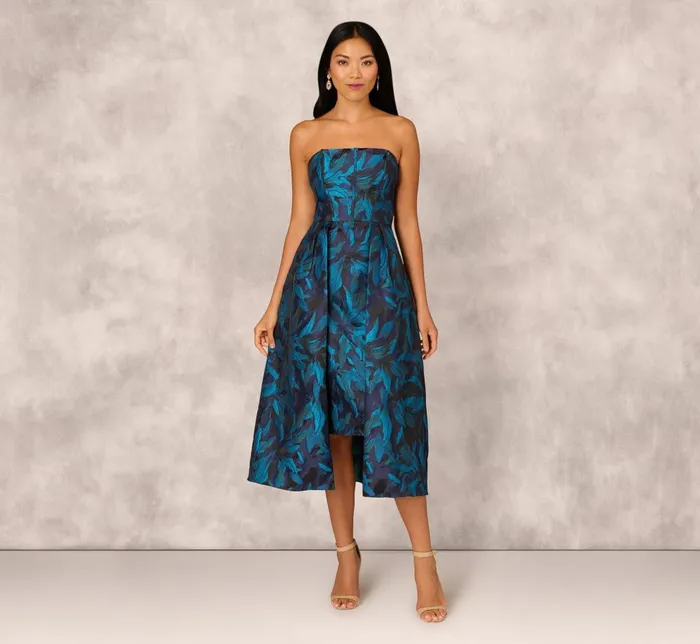 Adrianna Papell Wedding Guest Dresses Floral Jacquard Midi Dress In Blue Black Multi 8211 Women