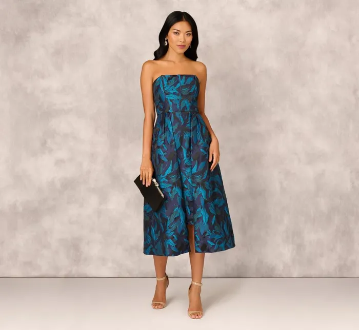 Adrianna Papell Wedding Guest Dresses Floral Jacquard Midi Dress In Blue Black Multi 8211 Women