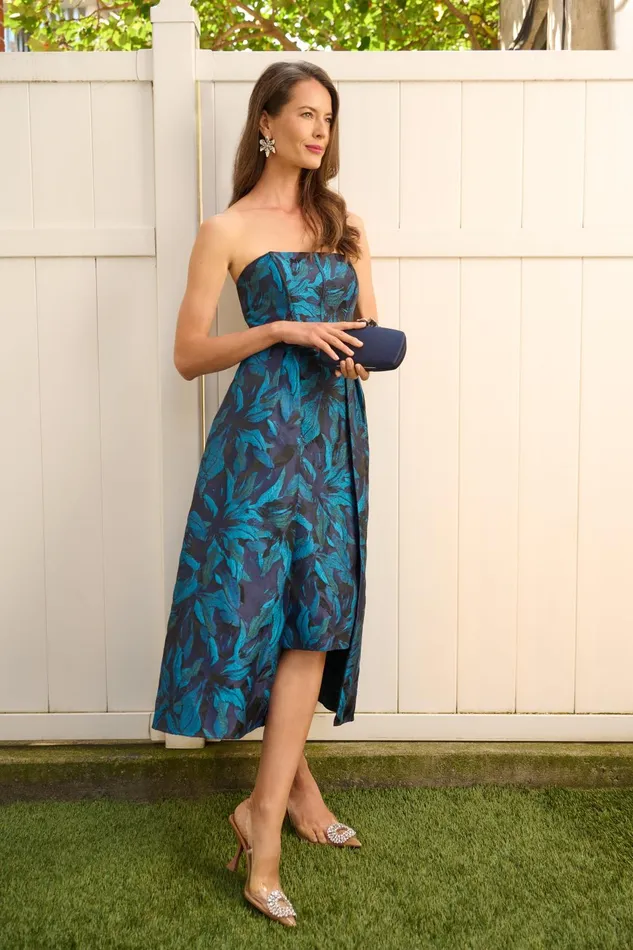Adrianna Papell Wedding Guest Dresses Floral Jacquard Midi Dress In Blue Black Multi 8211 Women