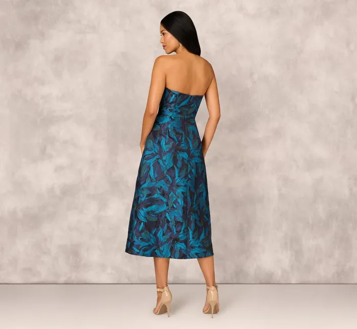 Adrianna Papell Wedding Guest Dresses Floral Jacquard Midi Dress In Blue Black Multi 8211 Women