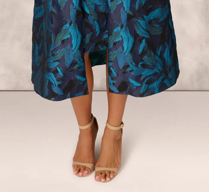 Adrianna Papell Wedding Guest Dresses Floral Jacquard Midi Dress In Blue Black Multi 8211 Women