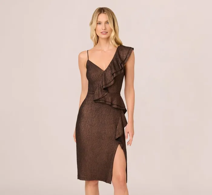 Adrianna Papell Wedding Guest Dresses Foiled Knit Midi Dress In Black Bronze 8211 Women