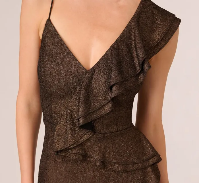 Adrianna Papell Wedding Guest Dresses Foiled Knit Midi Dress In Black Bronze 8211 Women