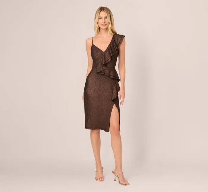 Adrianna Papell Wedding Guest Dresses Foiled Knit Midi Dress In Black Bronze 8211 Women