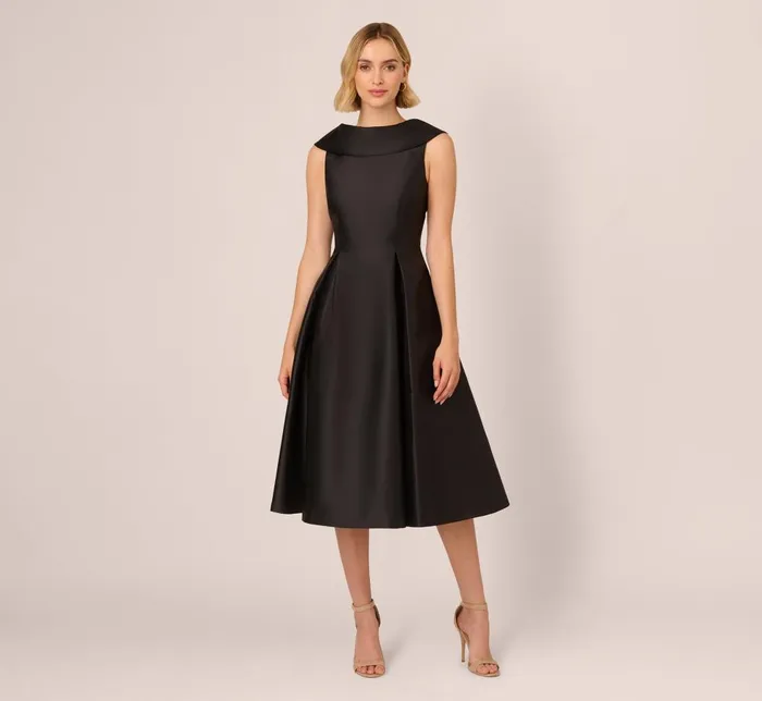 Adrianna Papell Wedding Guest Dresses Roll Neck Mikado Dress In Black 8211 Women