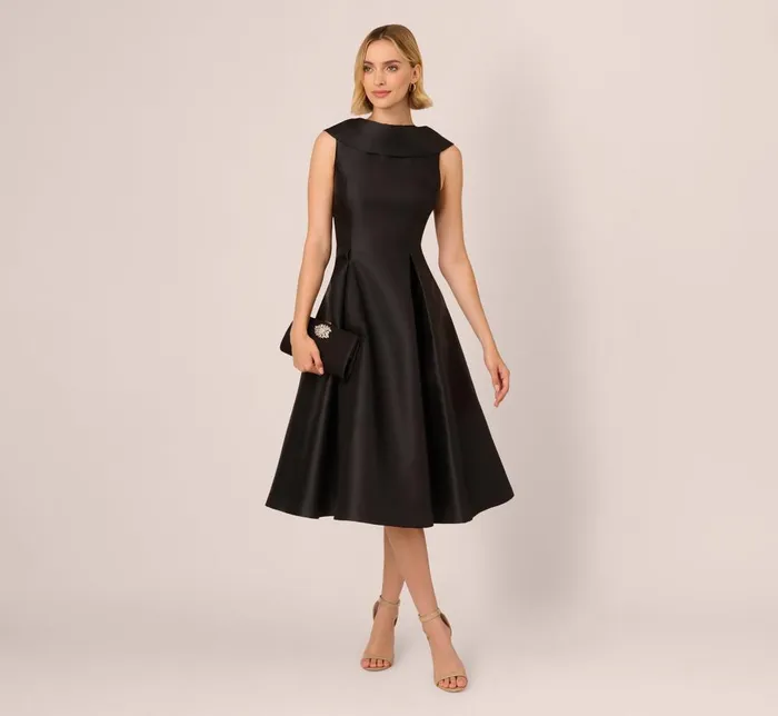 Adrianna Papell Wedding Guest Dresses Roll Neck Mikado Dress In Black 8211 Women