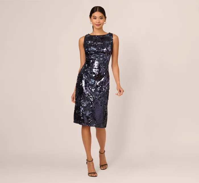 Adrianna Papell Wedding Guest Dresses Sequin Sheath Dress In Navy 8211 Women