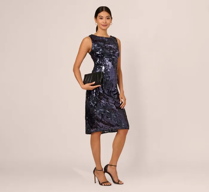 Adrianna Papell Wedding Guest Dresses Sequin Sheath Dress In Navy 8211 Women