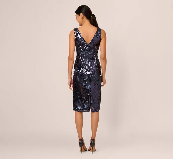 Adrianna Papell Wedding Guest Dresses Sequin Sheath Dress In Navy 8211 Women