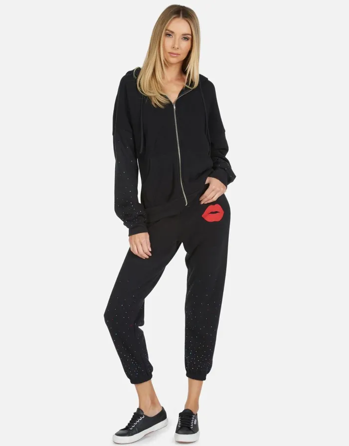 Alana Red Lip Black Women039s Lauren Moshi Crop Sweatpants