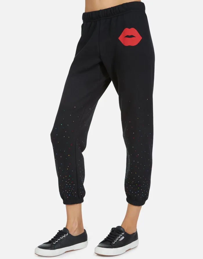 Alana Red Lip Black Women039s Lauren Moshi Crop Sweatpants