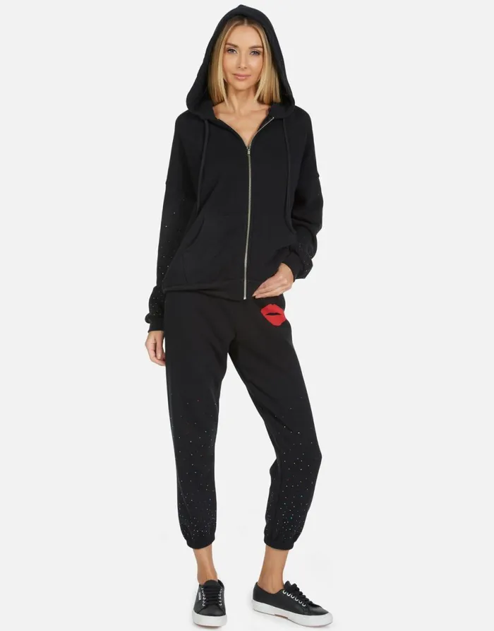 Alana Red Lip Black Women039s Lauren Moshi Crop Sweatpants