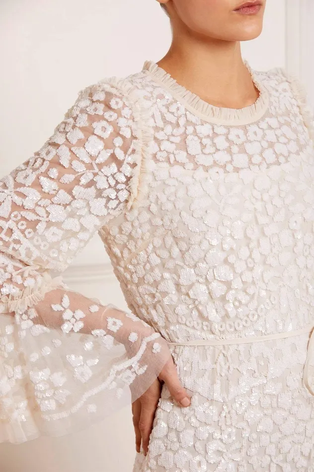 Annie Sequin Tiered Ankle Gown Champagne Women Needle and Thread Dresses