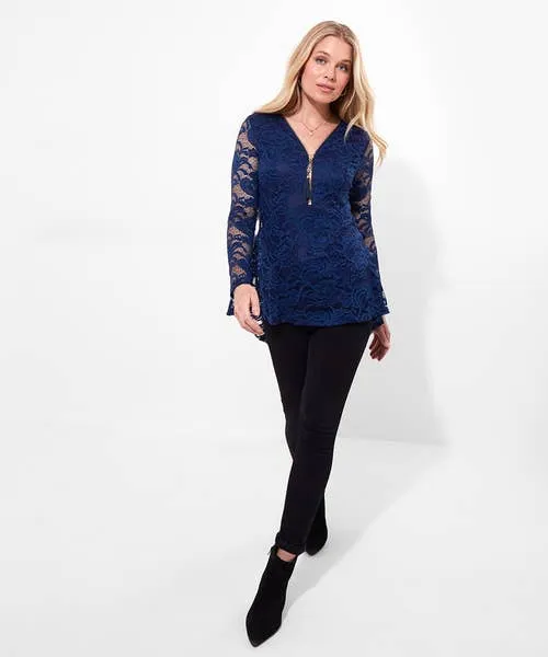 Apparel Tops Tunics and Blouses Joebrowns Loretta Lace Zip Top Teal Apparel Tops Tunics and Blouses Joebrowns Loretta Lace Zip Top Teal