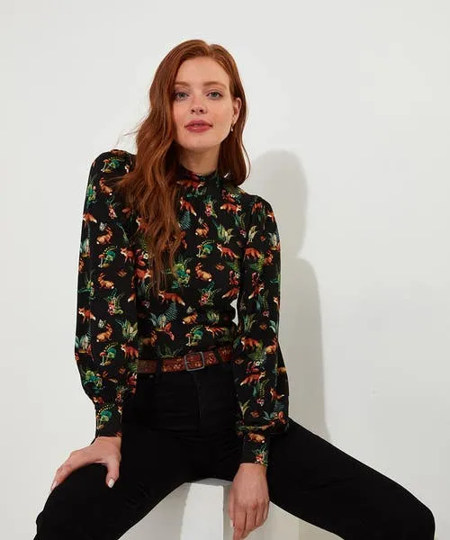Apparel Woodland Wonder Jersey Print Top Black Tops Tunics and Blouses Joebrowns