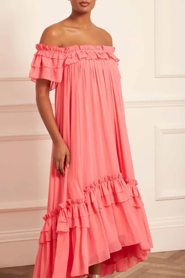 Aria Chiffon OffShoulder Ankle Gown Pink Women Needle and Thread Dresses