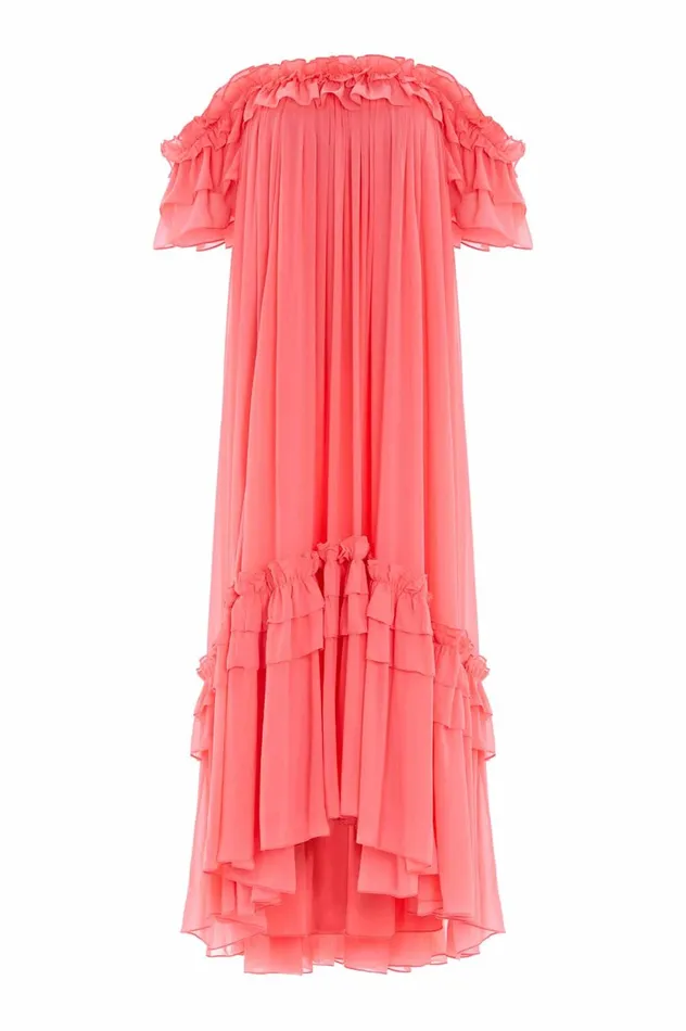 Aria Chiffon OffShoulder Ankle Gown Pink Women Needle and Thread Dresses