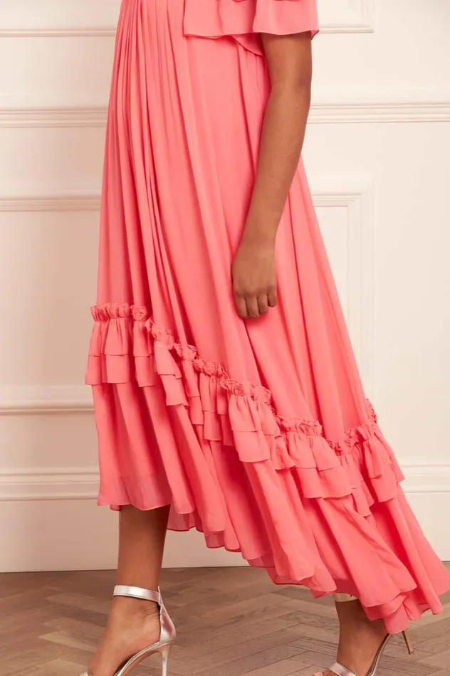 Aria Chiffon OffShoulder Ankle Gown Pink Women Needle and Thread Dresses