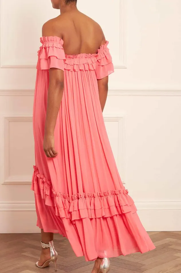 Aria Chiffon OffShoulder Ankle Gown Pink Women Needle and Thread Dresses