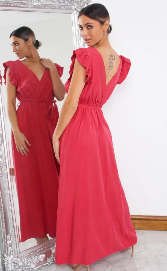 Arie Red Wrap Maxi Dress Women Missfiga Wrap Dresses