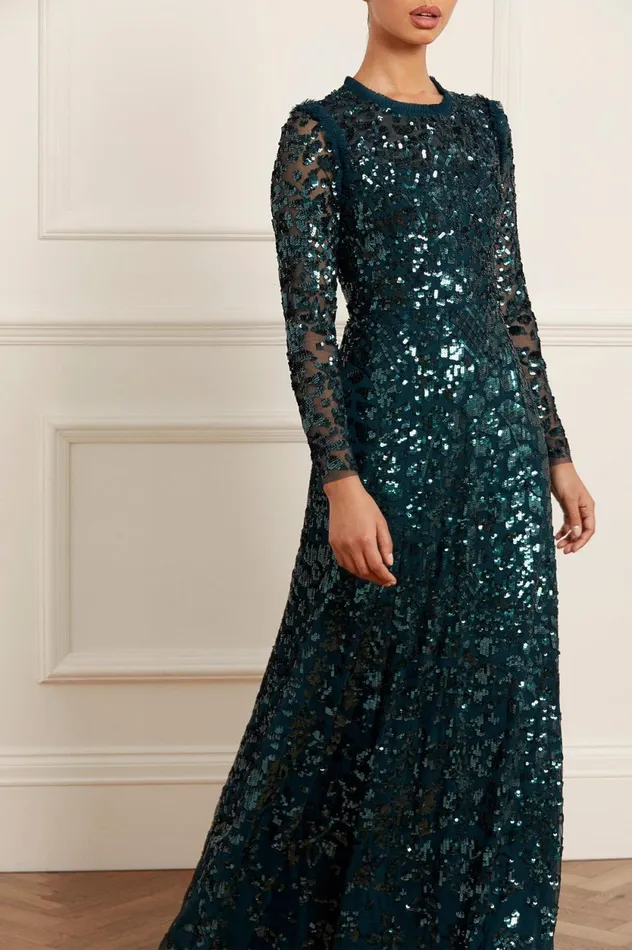 Aurelia Long Sleeve Gown Green Women Needle and Thread Dresses