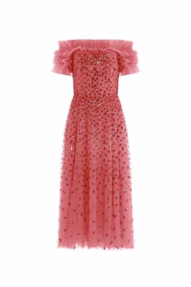 Autumn Leaves OffShoulder Ballerina Dress Pink Women Needle and Thread Dresses