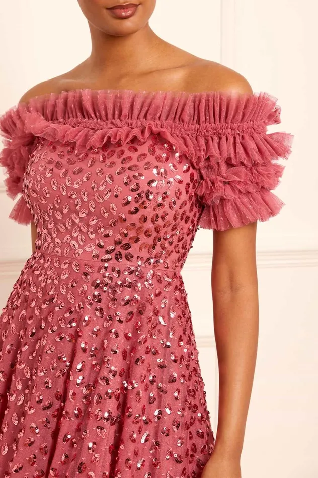 Autumn Leaves OffShoulder Ballerina Dress Pink Women Needle and Thread Dresses
