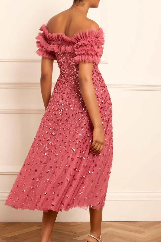 Autumn Leaves OffShoulder Ballerina Dress Pink Women Needle and Thread Dresses