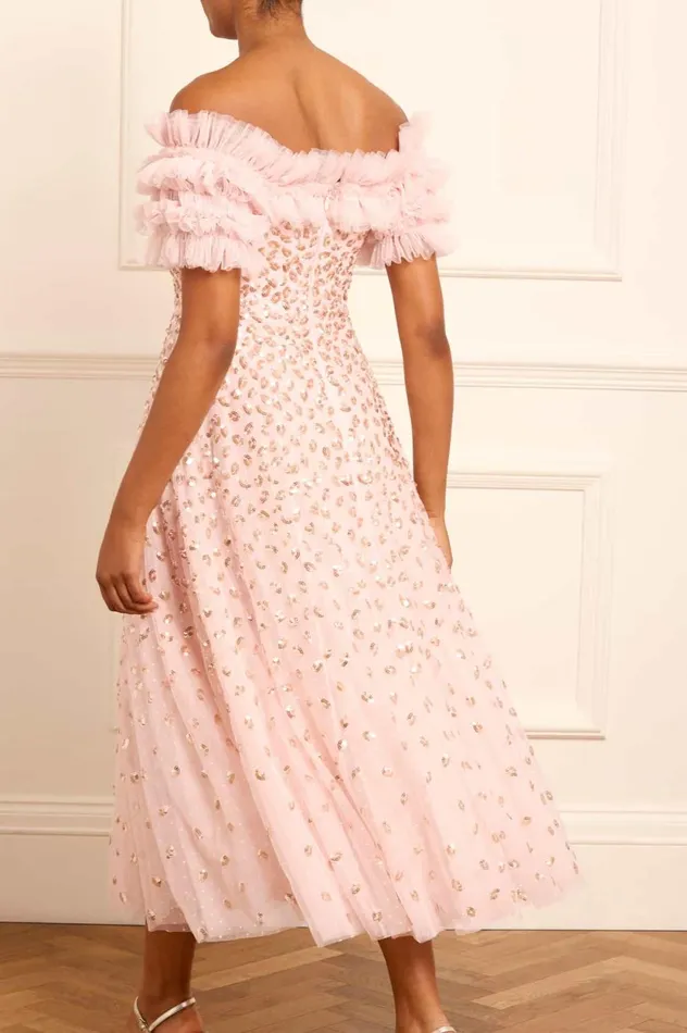 Autumn Leaves OffShoulder Ballerina Dress Pink Women Needle and Thread Dresses