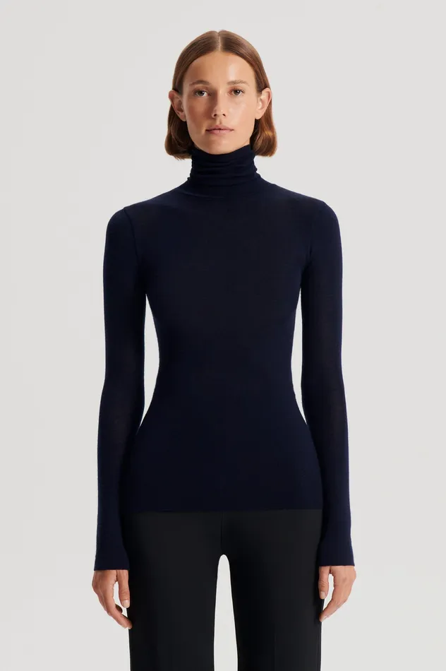Babywool Polo Neck Navy Tops Scanlan Theodore Babywool Polo Neck Navy Tops Scanlan Theodore Women Knitwear Scanlan Theodore