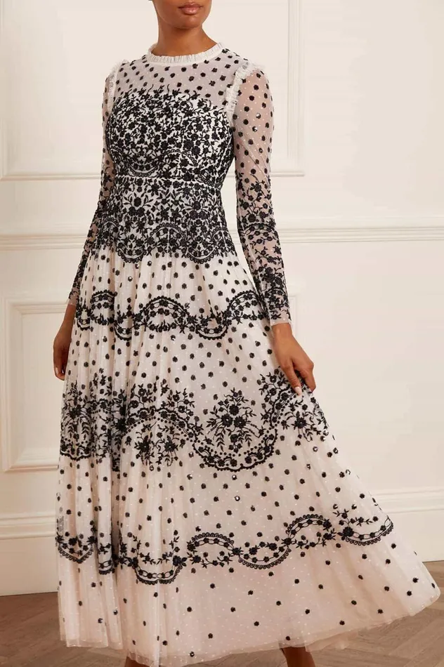 Beatrice Long Sleeve Gown Champagne Women Needle and Thread Dresses