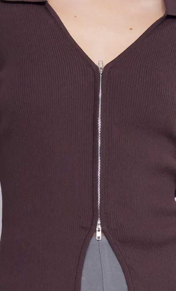 Bec Bridge Long Sleeve Women IMRIE ZIP KNIT CARDIGAN 8211 CHOCOLATE