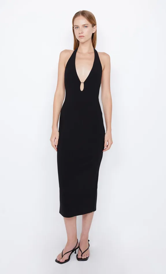Bec Bridge Wedding Guest Women ELVIE HALTER MIDI DRESS 8211 BLACK