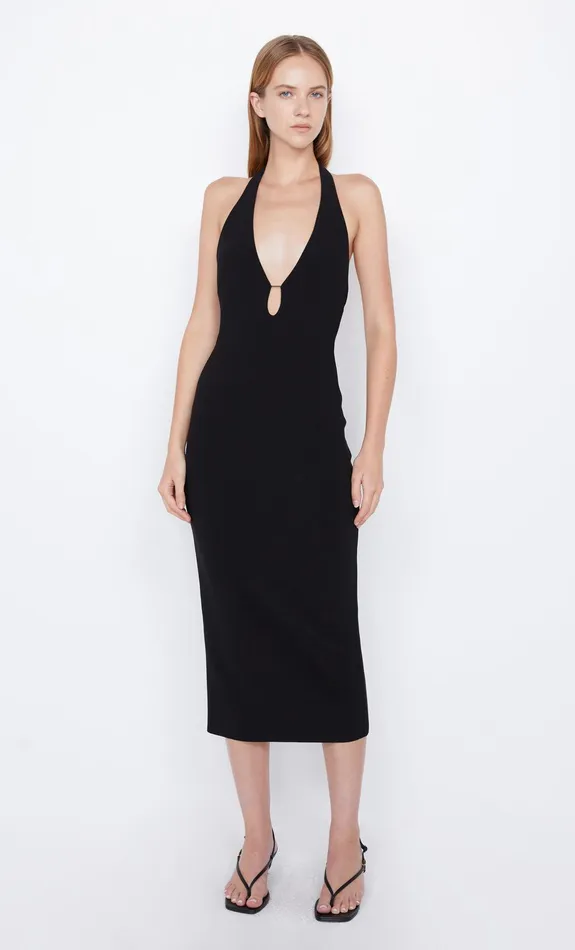 Bec Bridge Wedding Guest Women ELVIE HALTER MIDI DRESS 8211 BLACK
