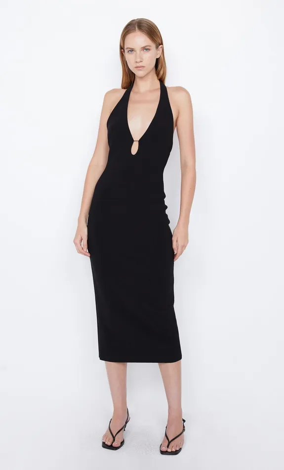 Bec Bridge Wedding Guest Women ELVIE HALTER MIDI DRESS 8211 BLACK
