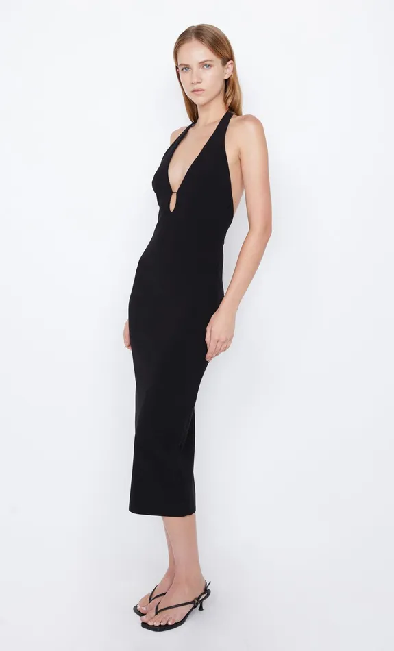 Bec Bridge Wedding Guest Women ELVIE HALTER MIDI DRESS 8211 BLACK